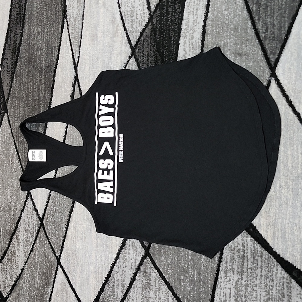 VS PINK NATION 2015 BLACK CAMPUS BAES > BOYS RACERBACK TANK-TOP MEDIUM